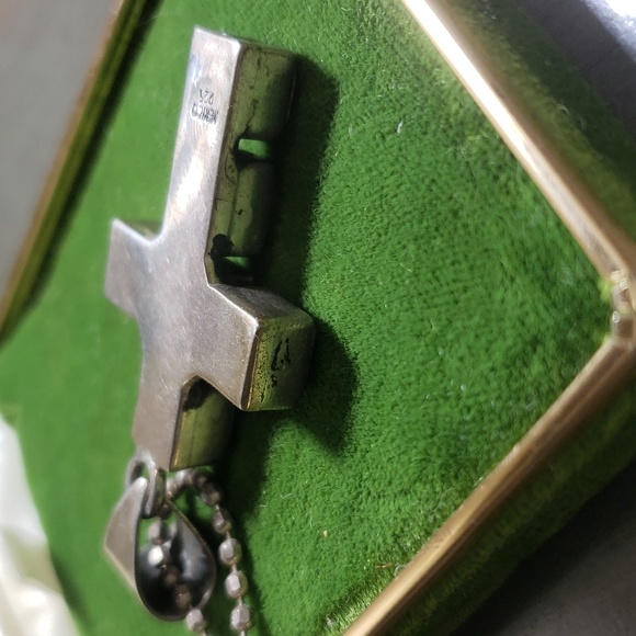 MEXICO RARE VINTAGE 925 STERLING SILVER INLAY CROSS WITH STERLING BALL CHAIN - Picture 4 of 6